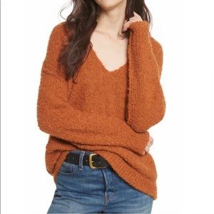 Free People Lofty V-Neck Sweater in Terracotta